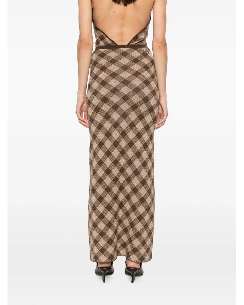 AYA MUSE Natural Kae Checkered Maxi Skirt