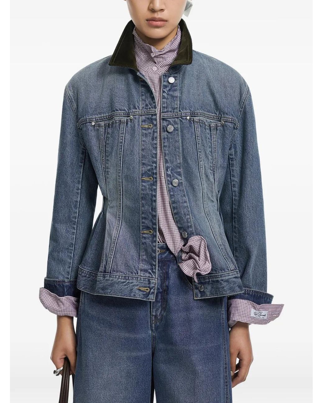 JNBY Blue Pleated Corduroy-Collar Denim Jacket