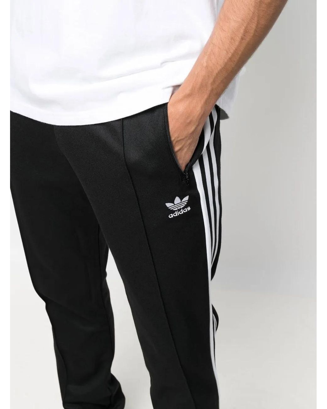 Adidas Black Beckenbauer Side-Stripe Track Pants for men