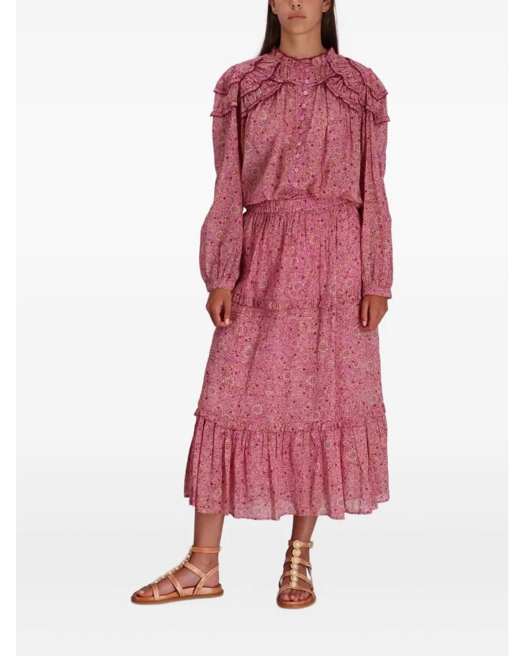 Isabel Marant Red Ruffled Print Long Skirt