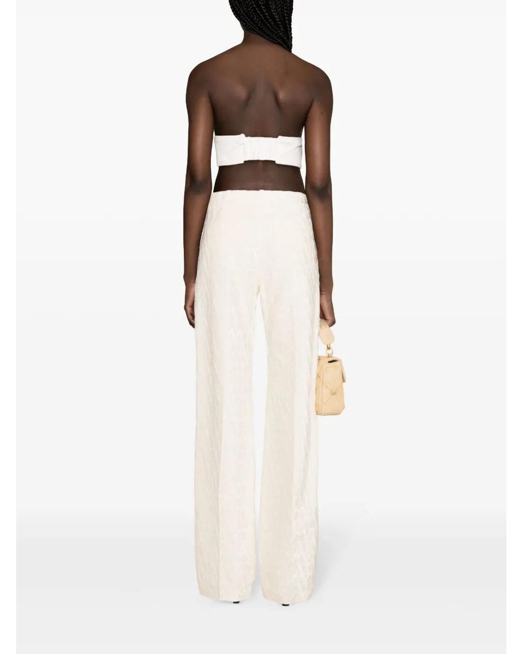 Valentino Garavani White Beige Toile Iconographe Flocked Tailored Trousers - Women's - Cotton/viscose/silk