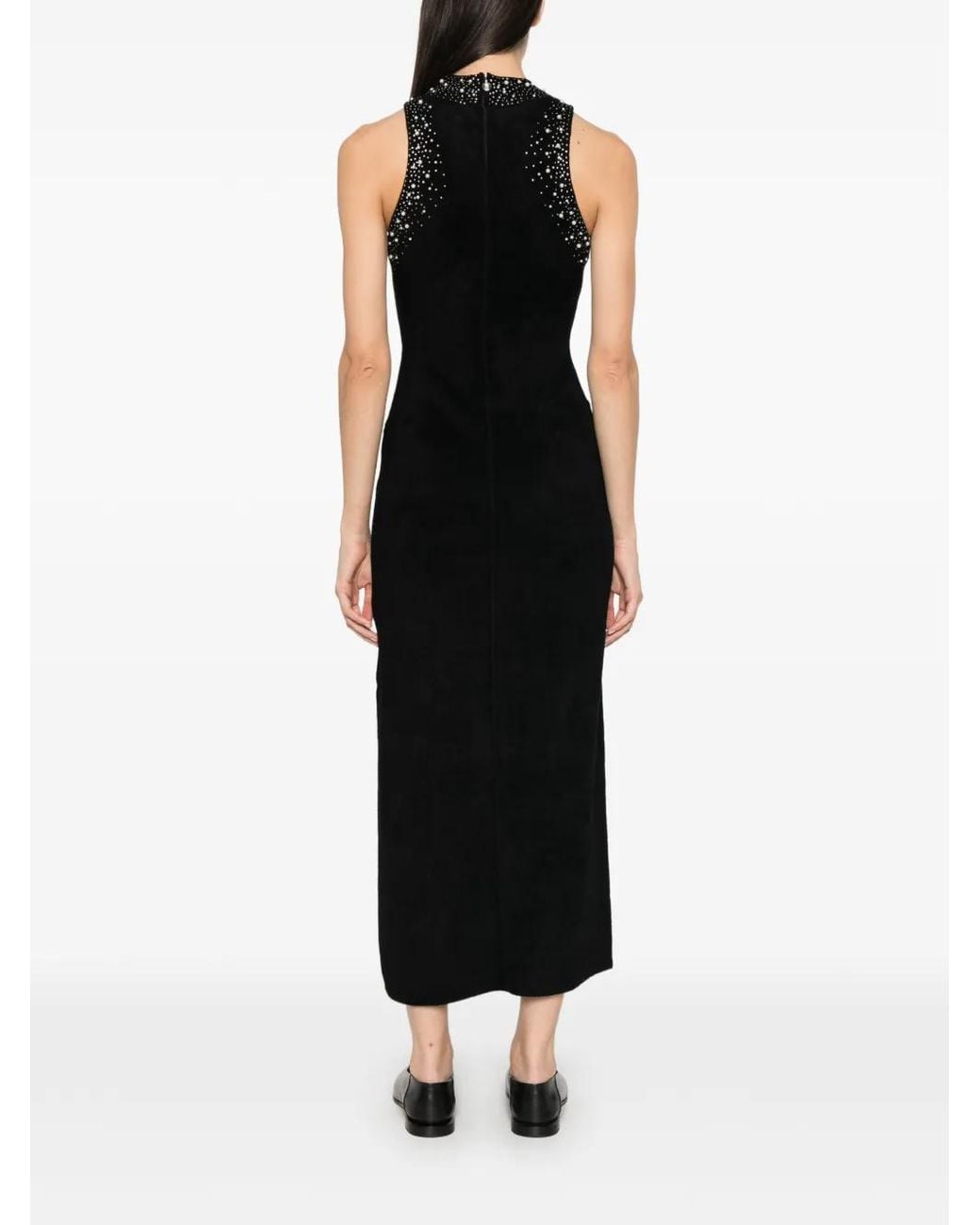 Sandro Black Rhinestone Velvet Maxi Dress