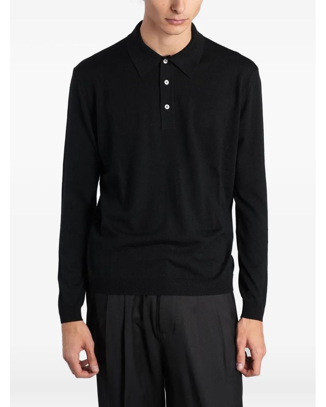 Low Brand Black K153 Long-Sleeve Polo Shirt for men