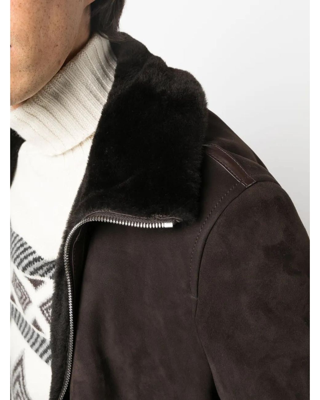 Brunello Cucinelli Black Pilot Jacket In Suede Shearling for men