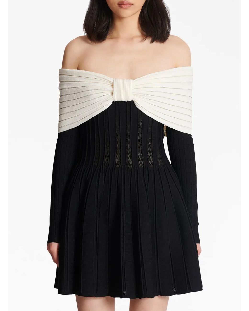 Balmain Off-Shoulder Gebreide Minijurk in het Black
