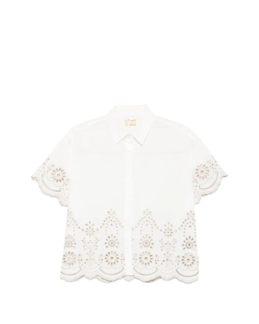 Mc2 Saint Barth White Clementine Chambray Shirt With Floral Embroidery