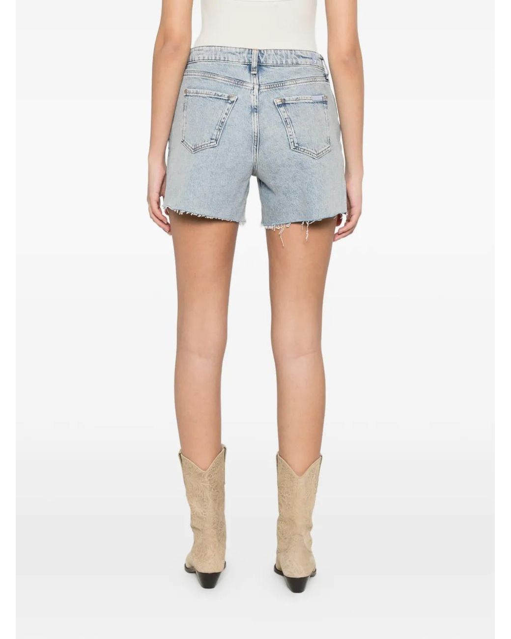 7 For All Mankind Blue Monroe Raw-Cut Denim Shorts