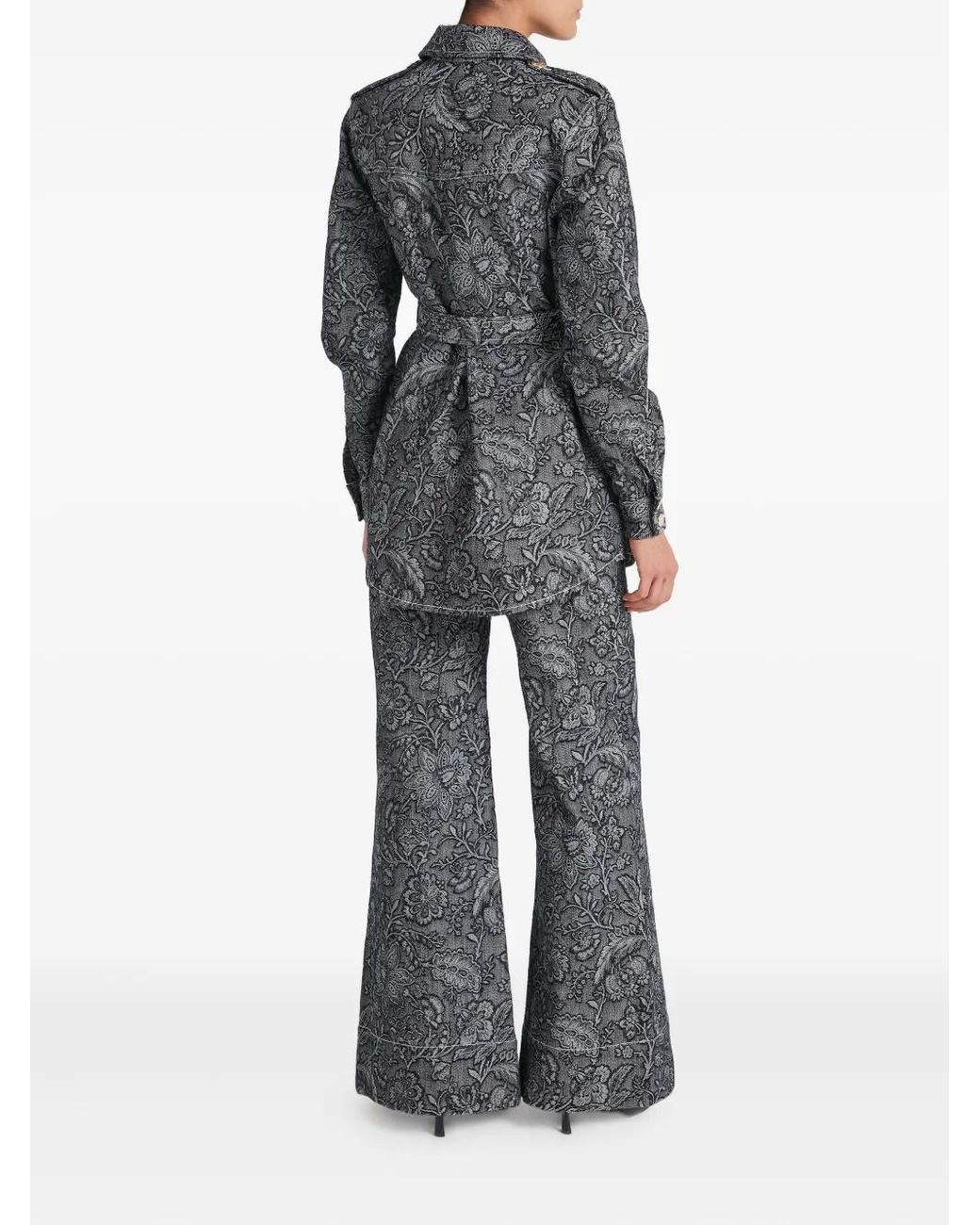 Temperley London Gray Floral-Print Belted Denim Jacket