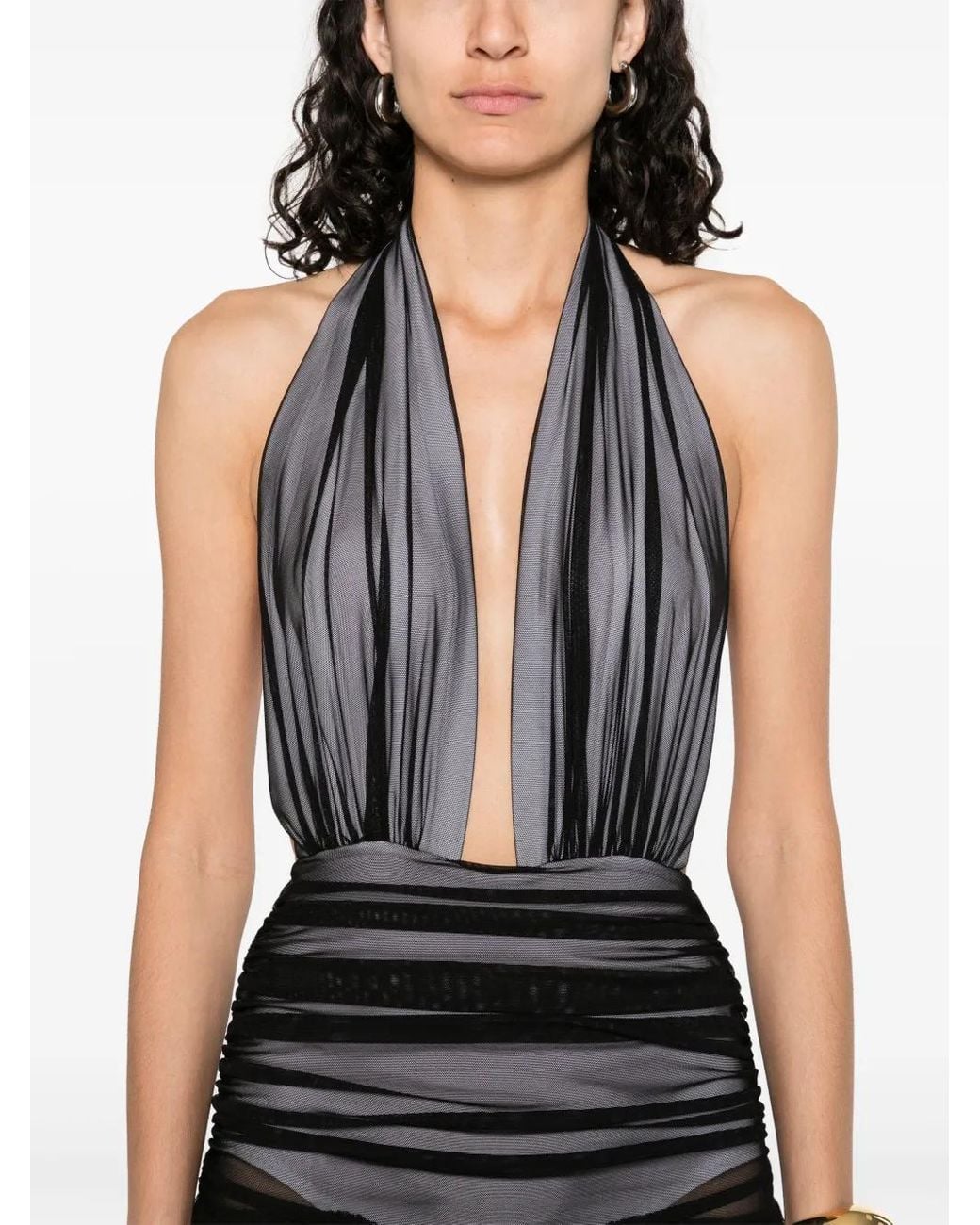 Norma Kamali Black Halterneck Shirred Maxi Dress