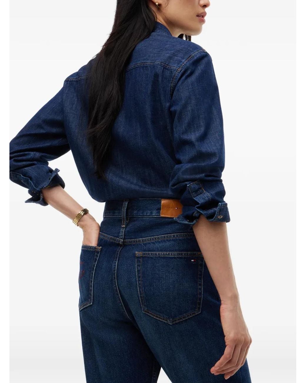 Tommy Hilfiger Blue Sarah Logo-Embroidered Straight-Leg Jeans