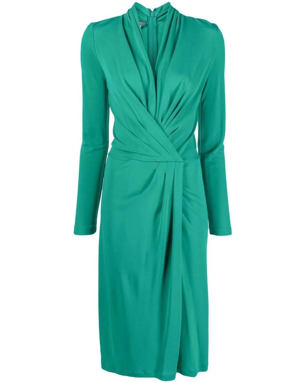 Alberta Ferretti Green Twisted-Front Long-Sleeved Midi Dress