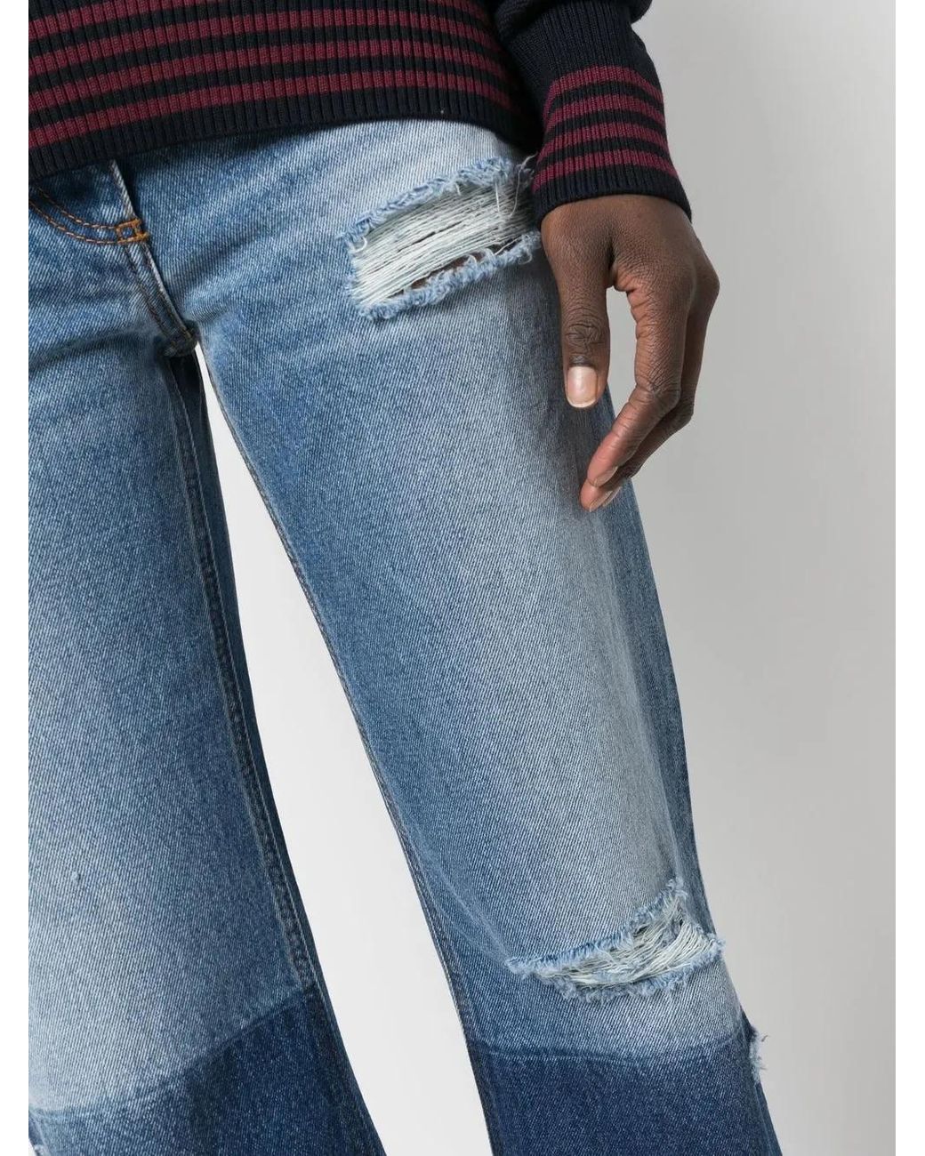 Palm Angels Blue X Moncler Distressed Straight-Leg Jeans