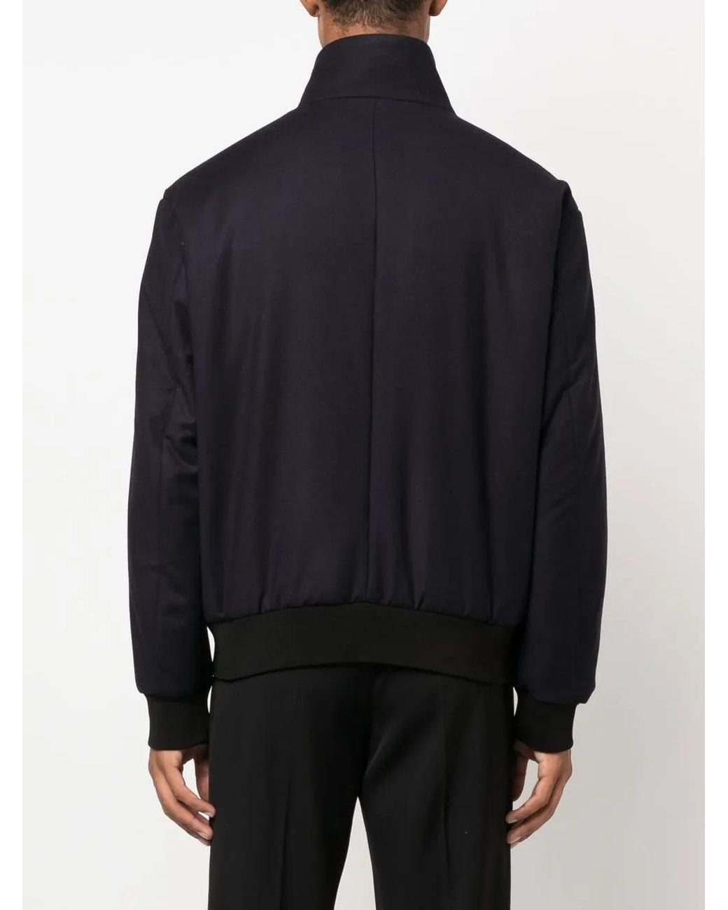 Giorgio Armani Blue Embroidered-Logo Zip-Up Jacket for men