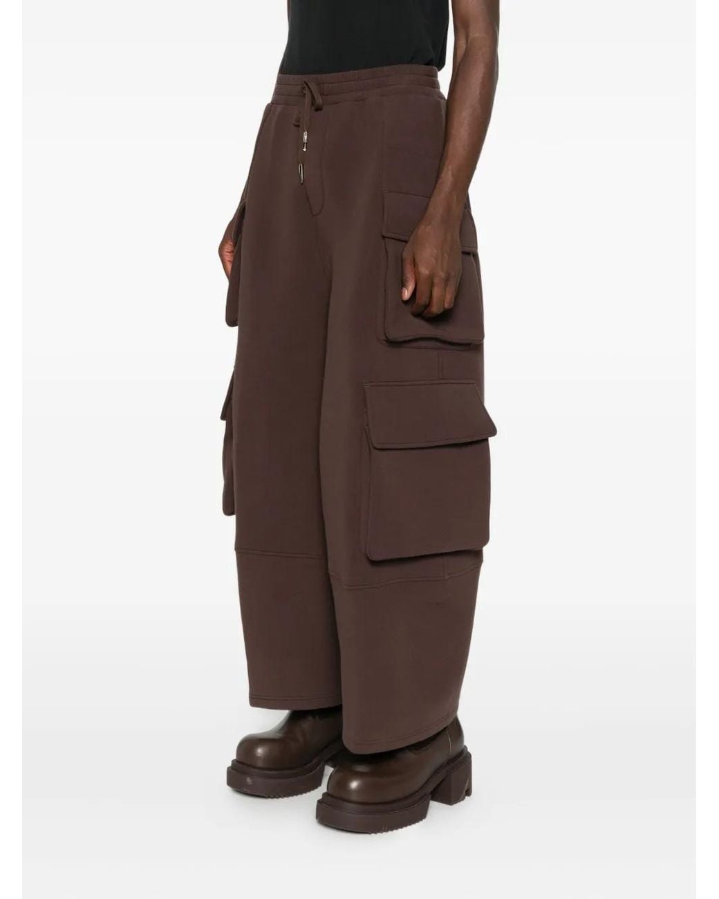 Feng Chen Wang Brown Cargo-Pocket Drawstring Trousers for men