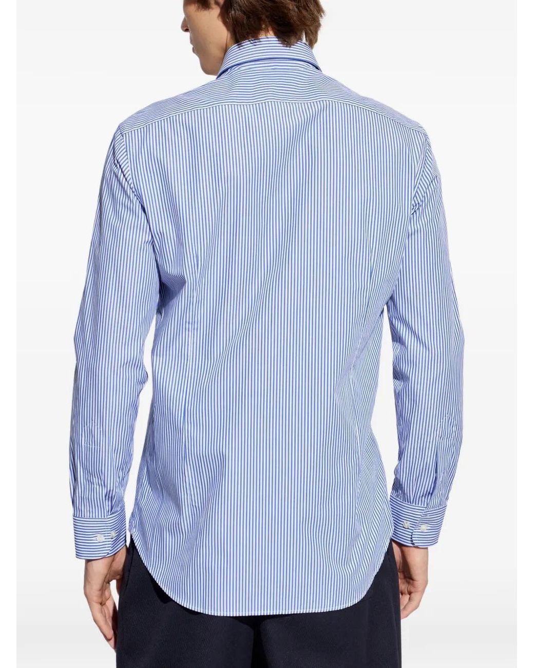 Etro Blue Striped Logo-Embroidered Shirt for men