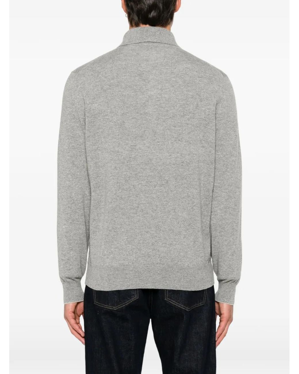 Brunello Cucinelli Gray Cashmere Knit Polo Shirt for men