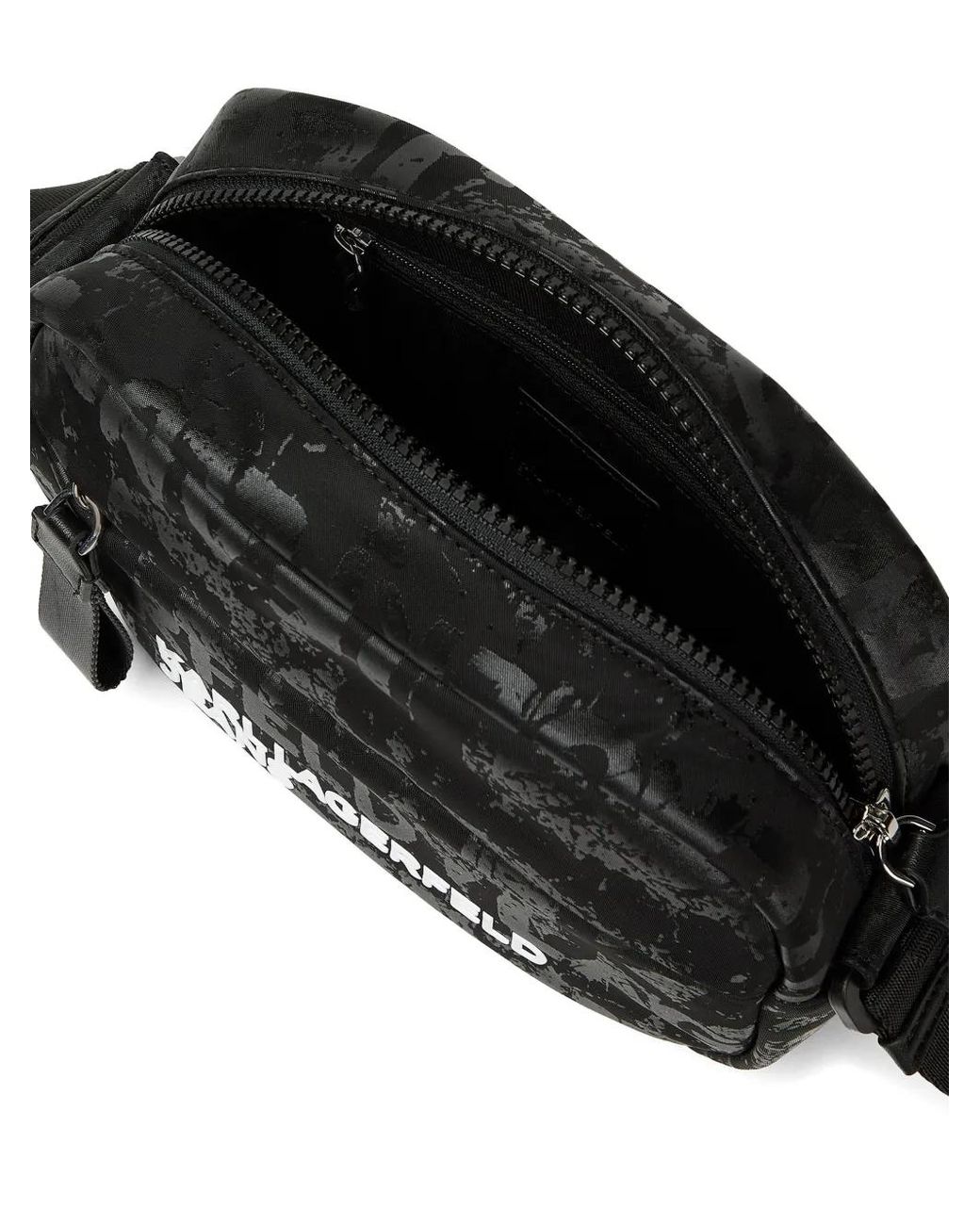 Karl Lagerfeld Black Nylon Graphic Print Camera Bag for men