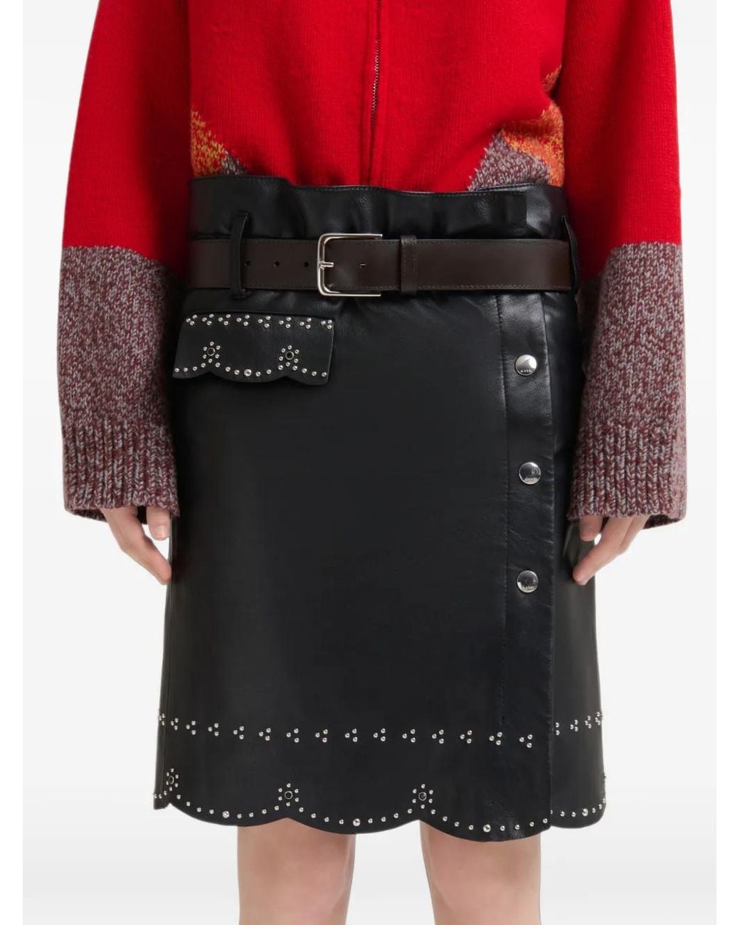 Marni Leren Rok Met Micro-Studs in het Black