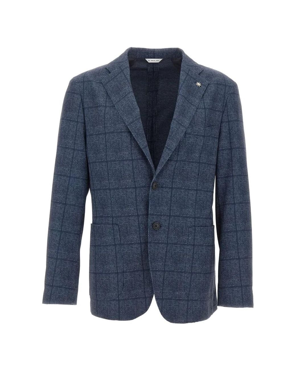 Manuel Ritz Blue Micro-Check Single-Breasted Blazer for men