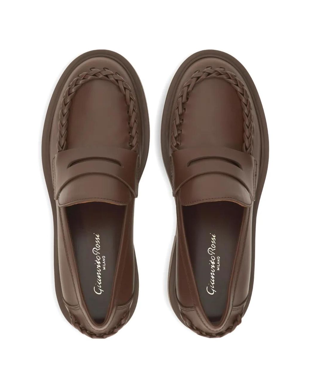 Gianvito Rossi Brown Yuna Braided-Detail Loafers