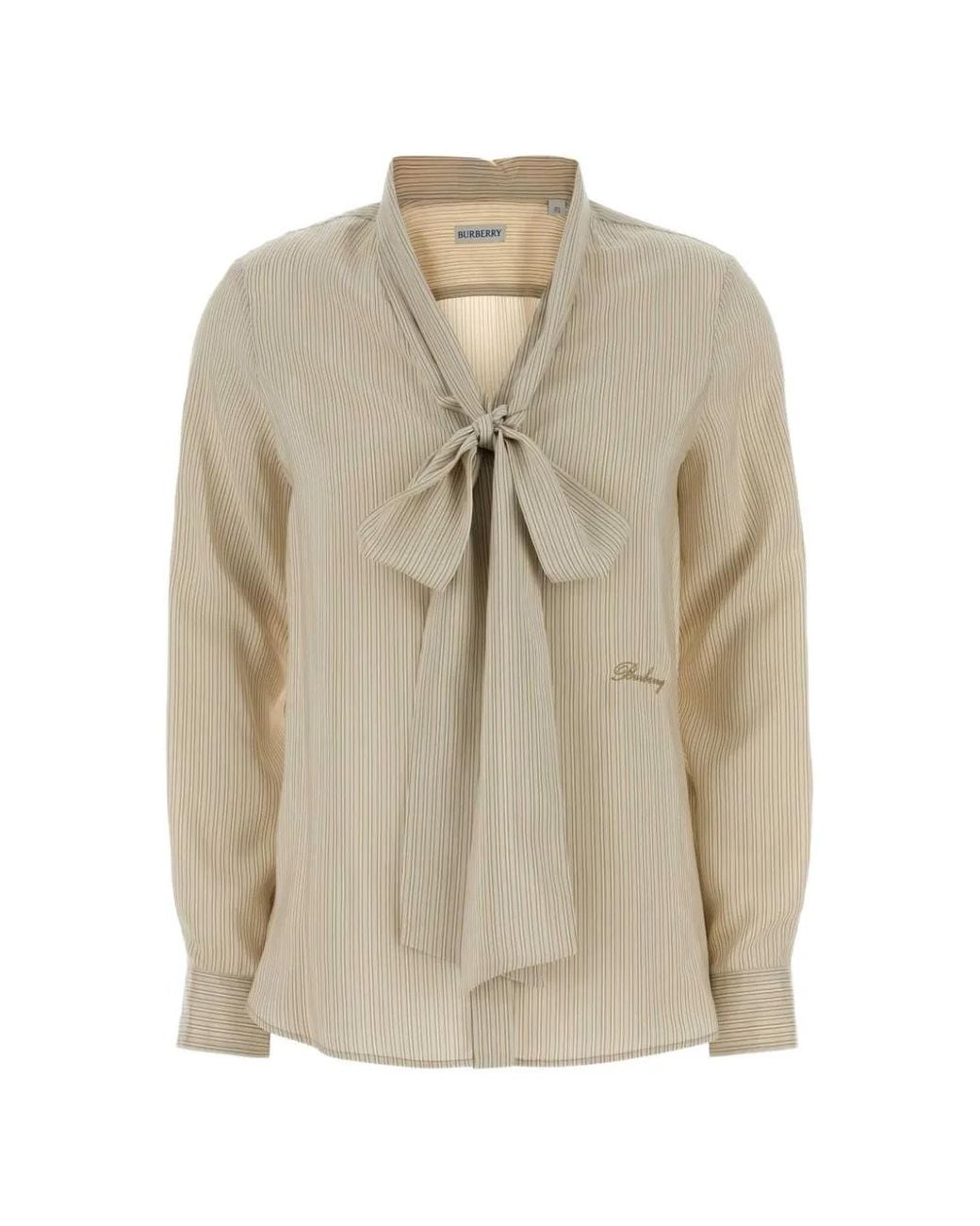 Burberry Natural Striped Silk Scarf Blouse