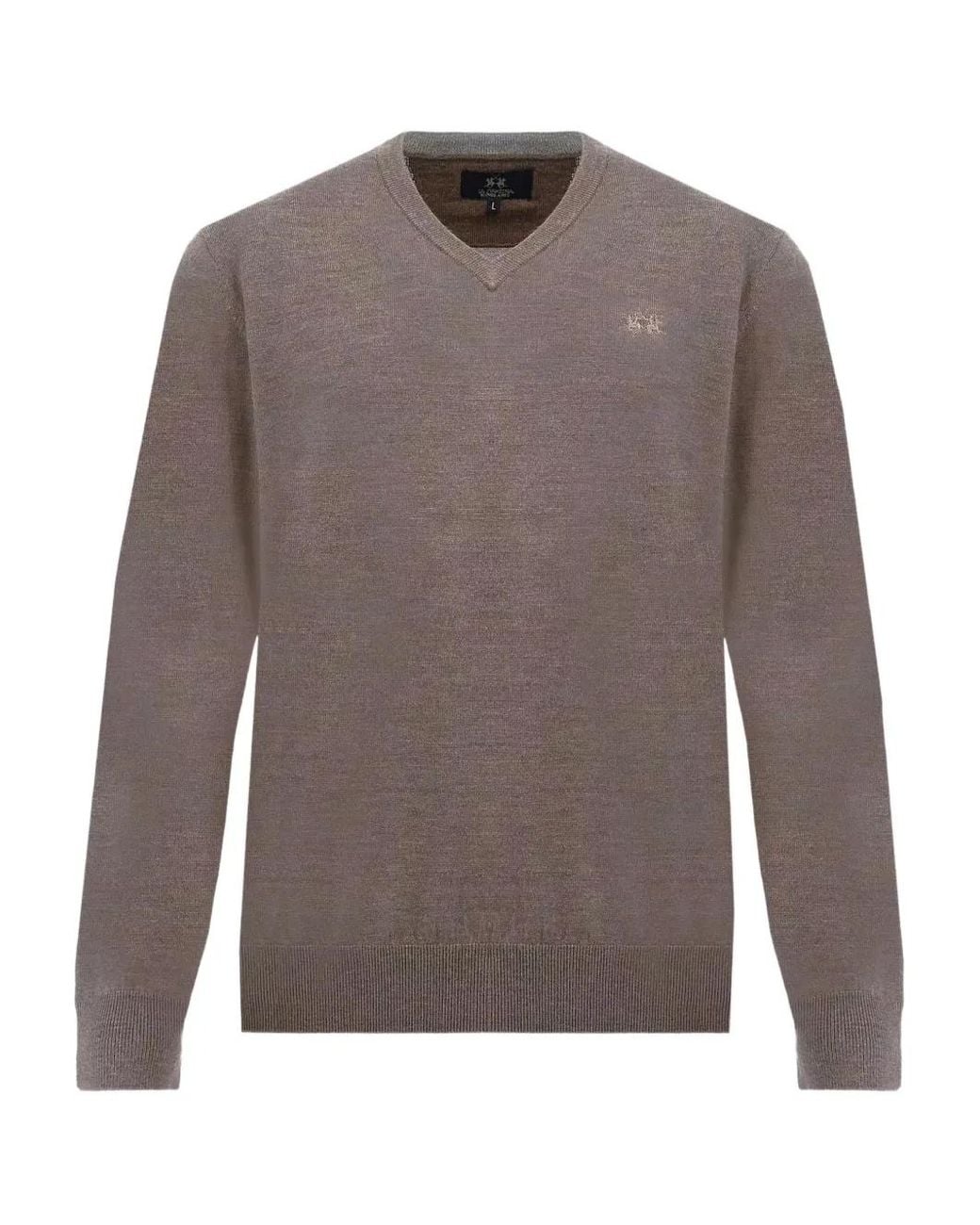 La Martina Brown Barrie V-Neck Logo-Detail Sweater for men