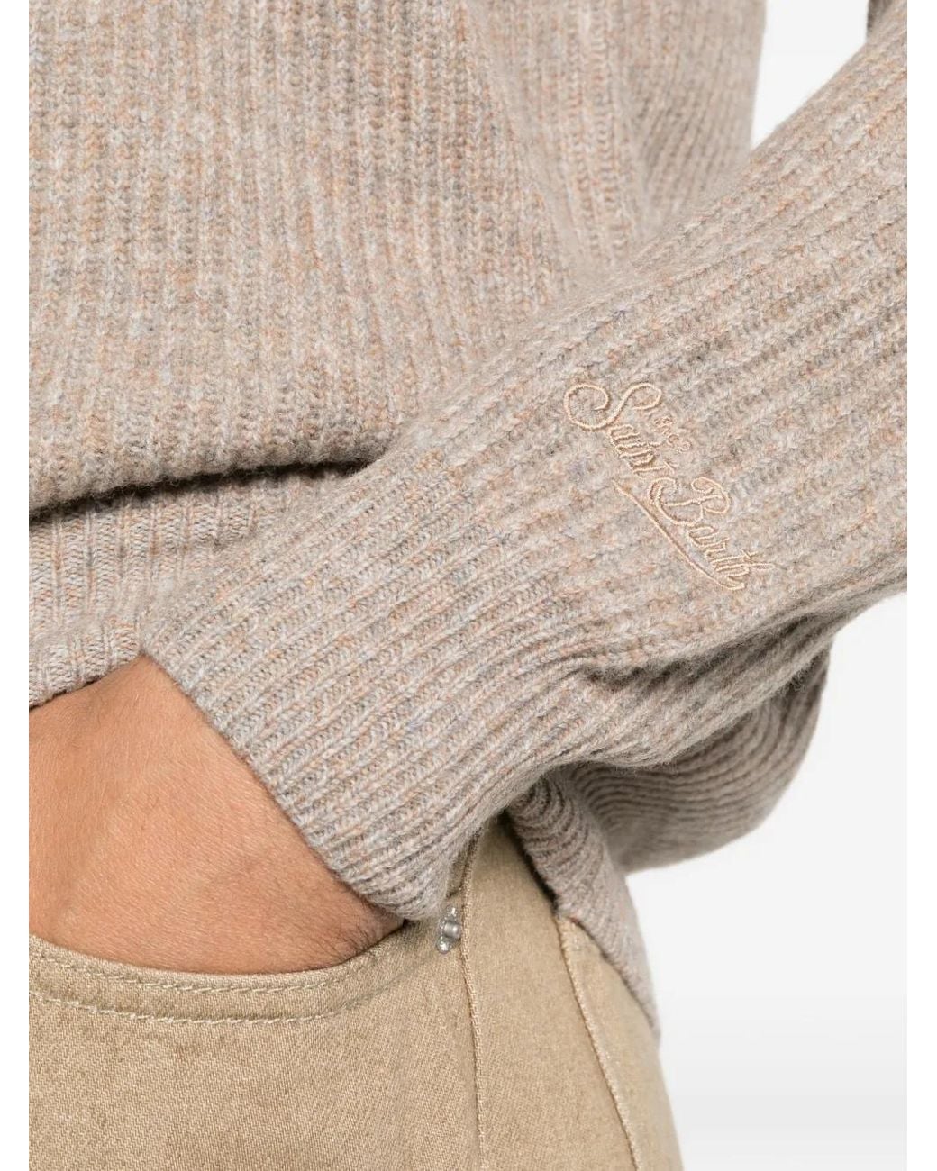 Mc2 Saint Barth Natural Buck Ribbed-Knit Quarter-Zip Sweater for men