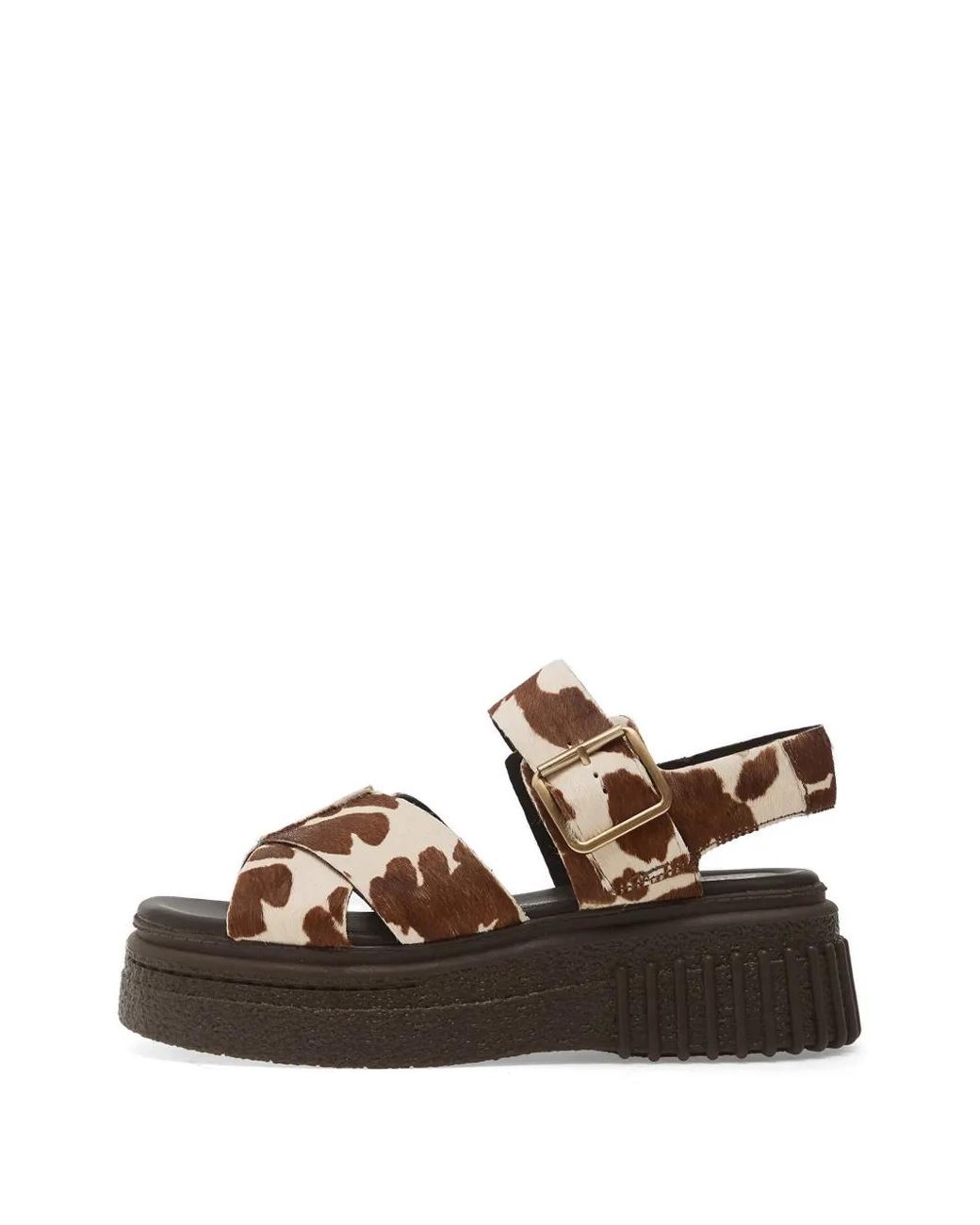 Clarks Brown Evamar Cow-Print Platform Sandals