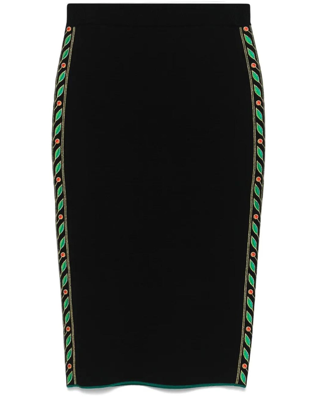 Casablanca Black Wool Laurel Midi Skirt With Embroidery