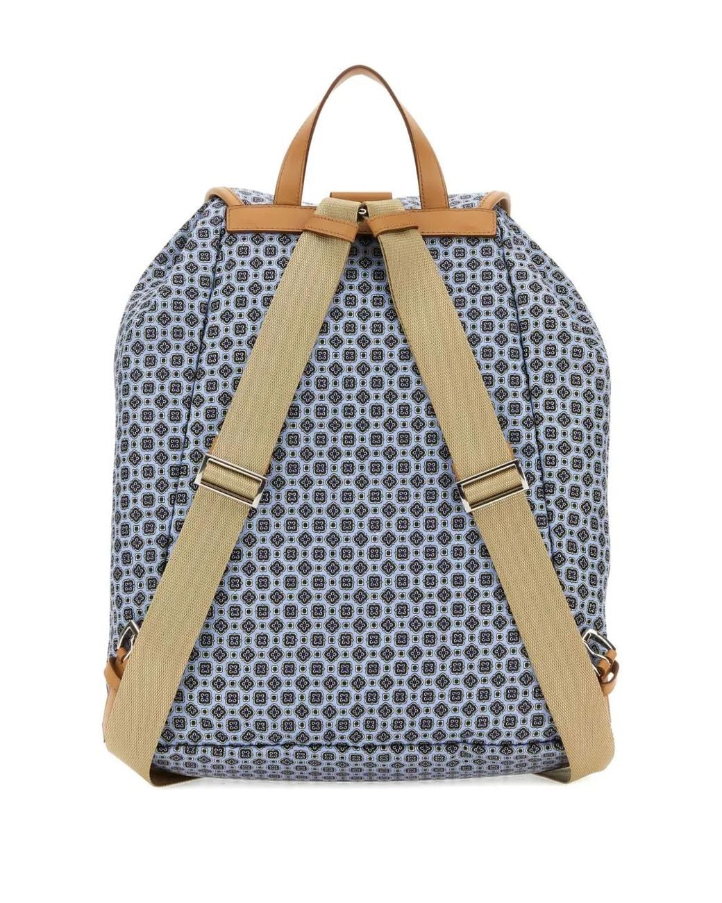 Prada Blue Printed-Pattern Leather-Trimmed Backpack for men