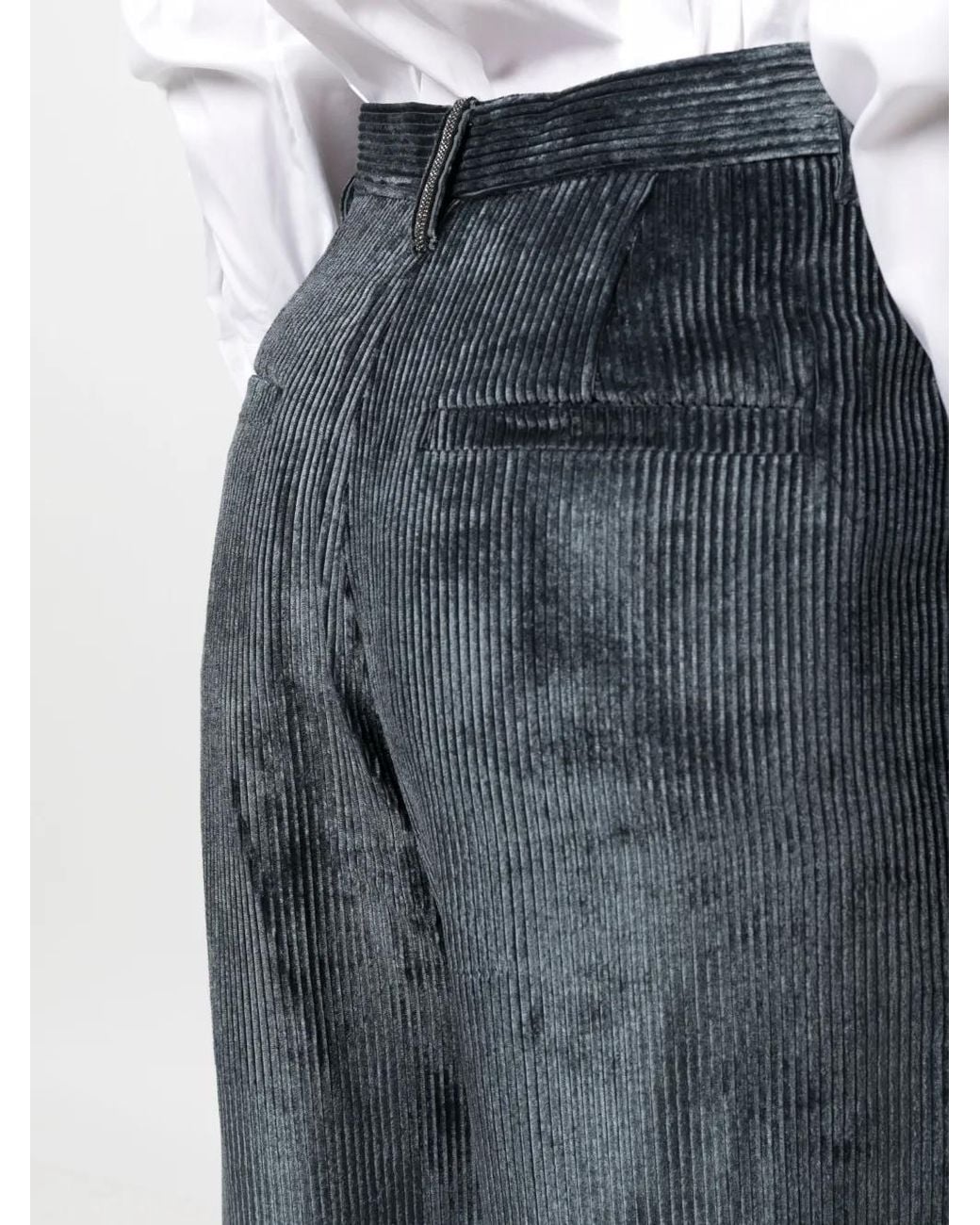 Brunello Cucinelli Gray Ribbed-Velvet Tailored Trousers