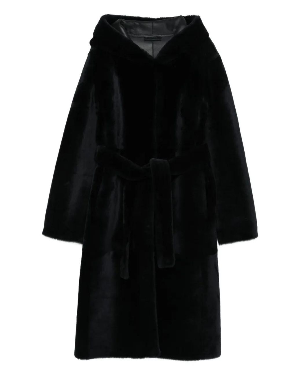 Liska Black Hooded Belted Coat