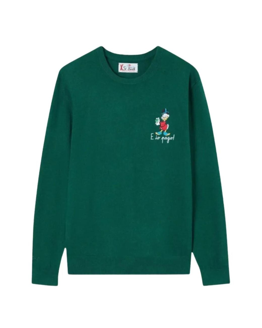 Mc2 Saint Barth Green Heron Light-Wool And Cashmere-Blend Crew-Neck With Scrooge Mcduck Embroidery Special Edition Sweater for men