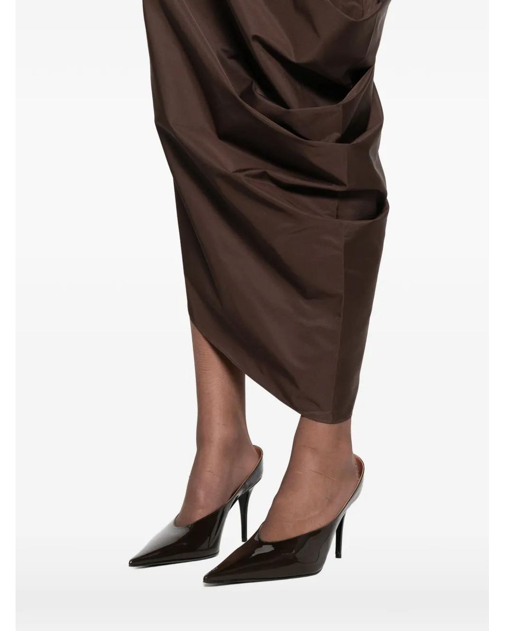 St. Agni Brown Paper-Taffeta Drape-Detail Midi Dress