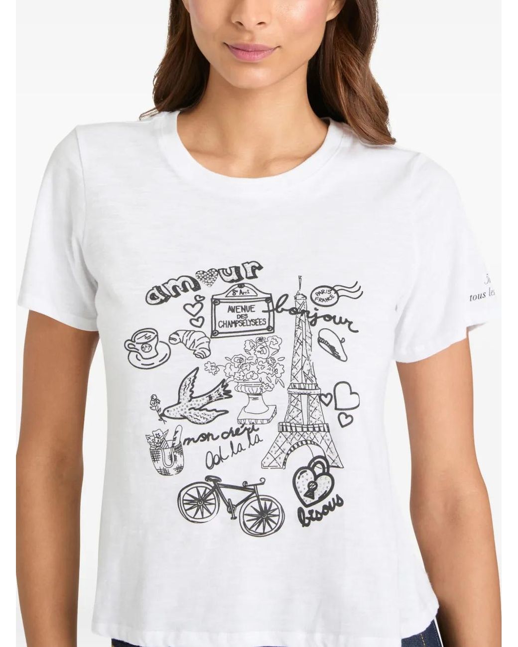Cinq À Sept White Rhinestone Doodle Shrunken T-Shirt