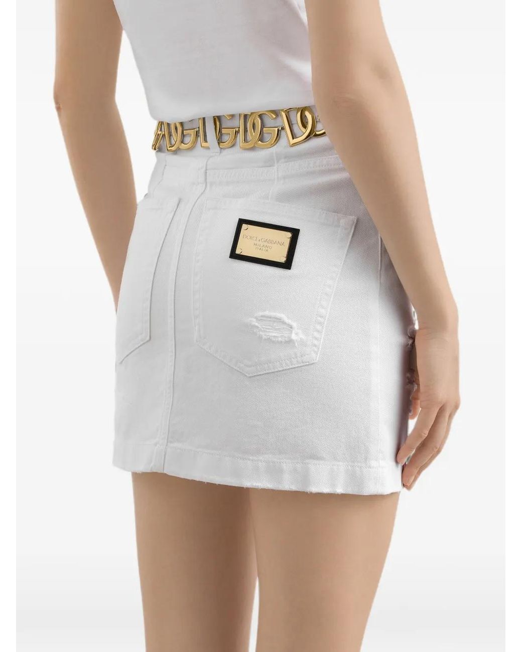 Dolce & Gabbana White Ripped Denim Mini Skirt
