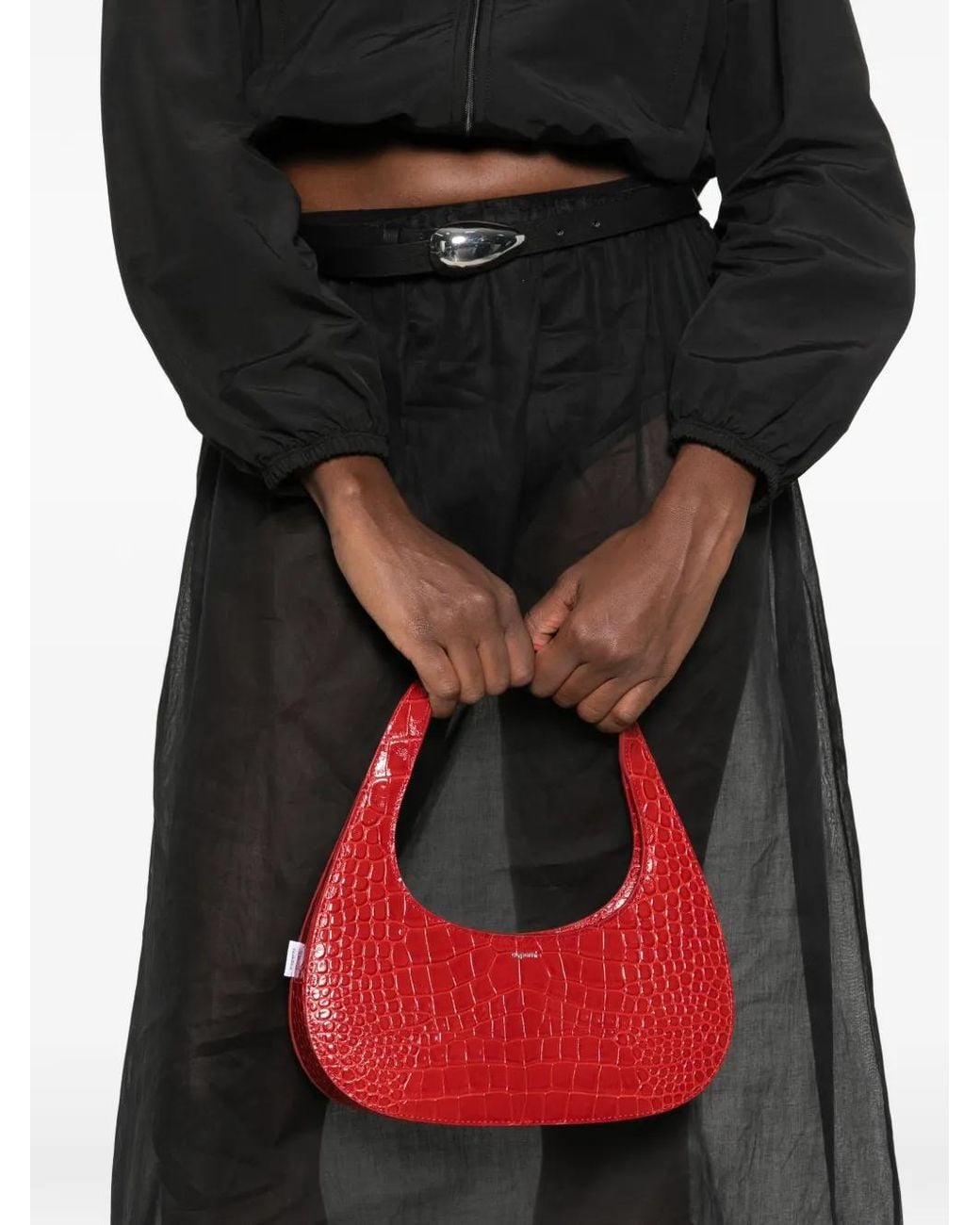 Coperni Black Swipe Croc-Effect Leather Shoulder Bag