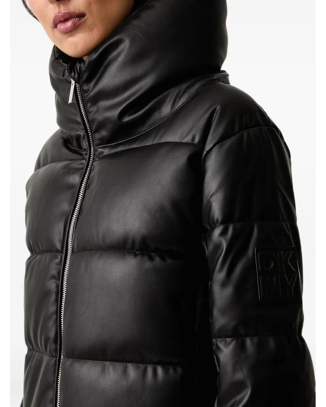 DKNY Black Quilted Faux-Leather Jacket