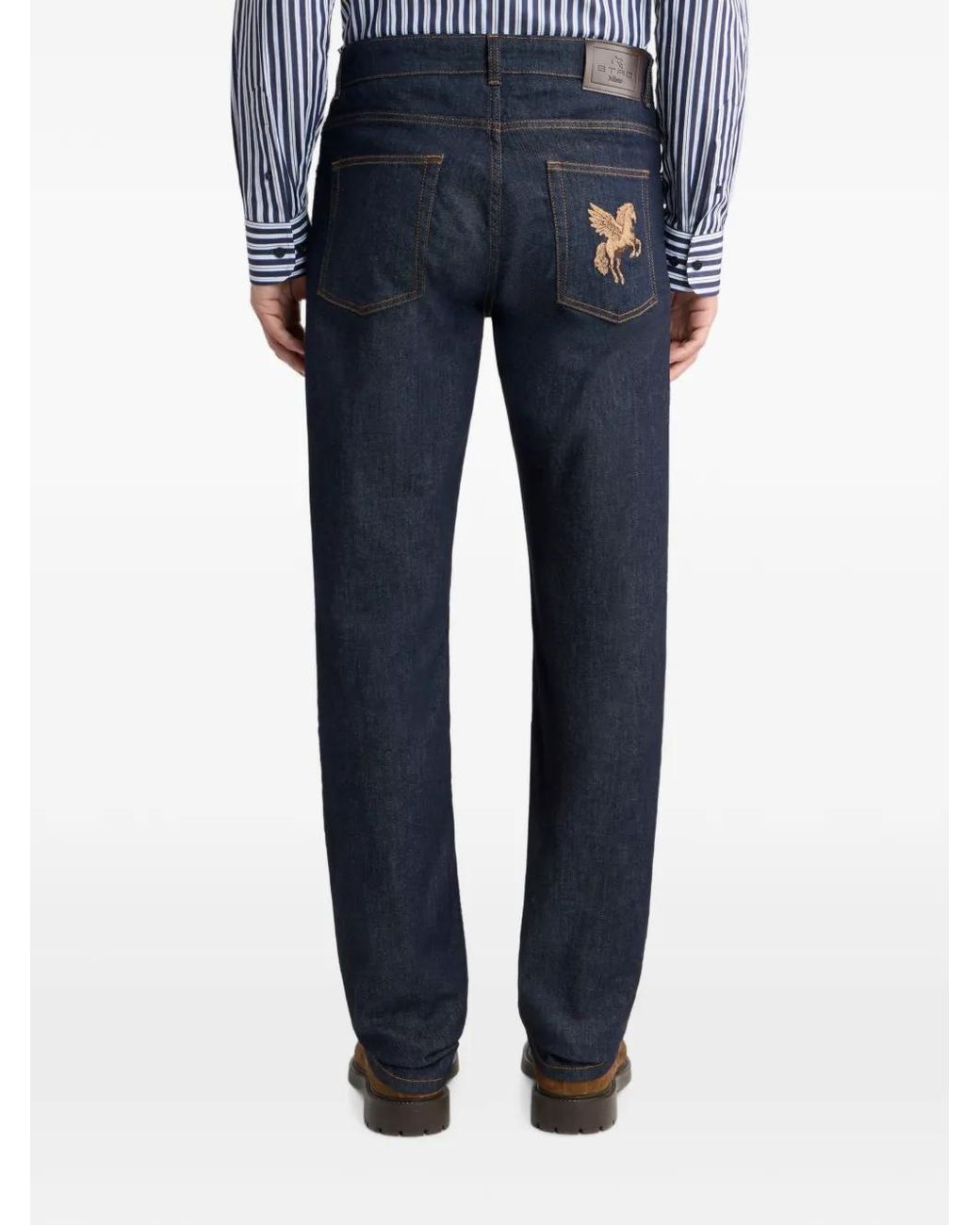 Etro Blue Jean En Coton Taille Régulière À Broderie Pegaso for men