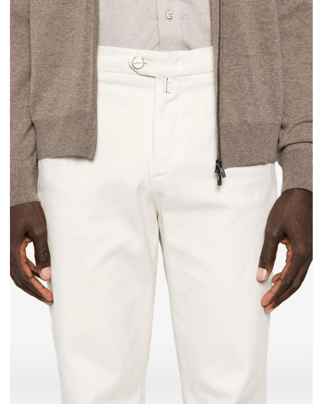 Kiton White Pleated Straight-Leg Trousers for men