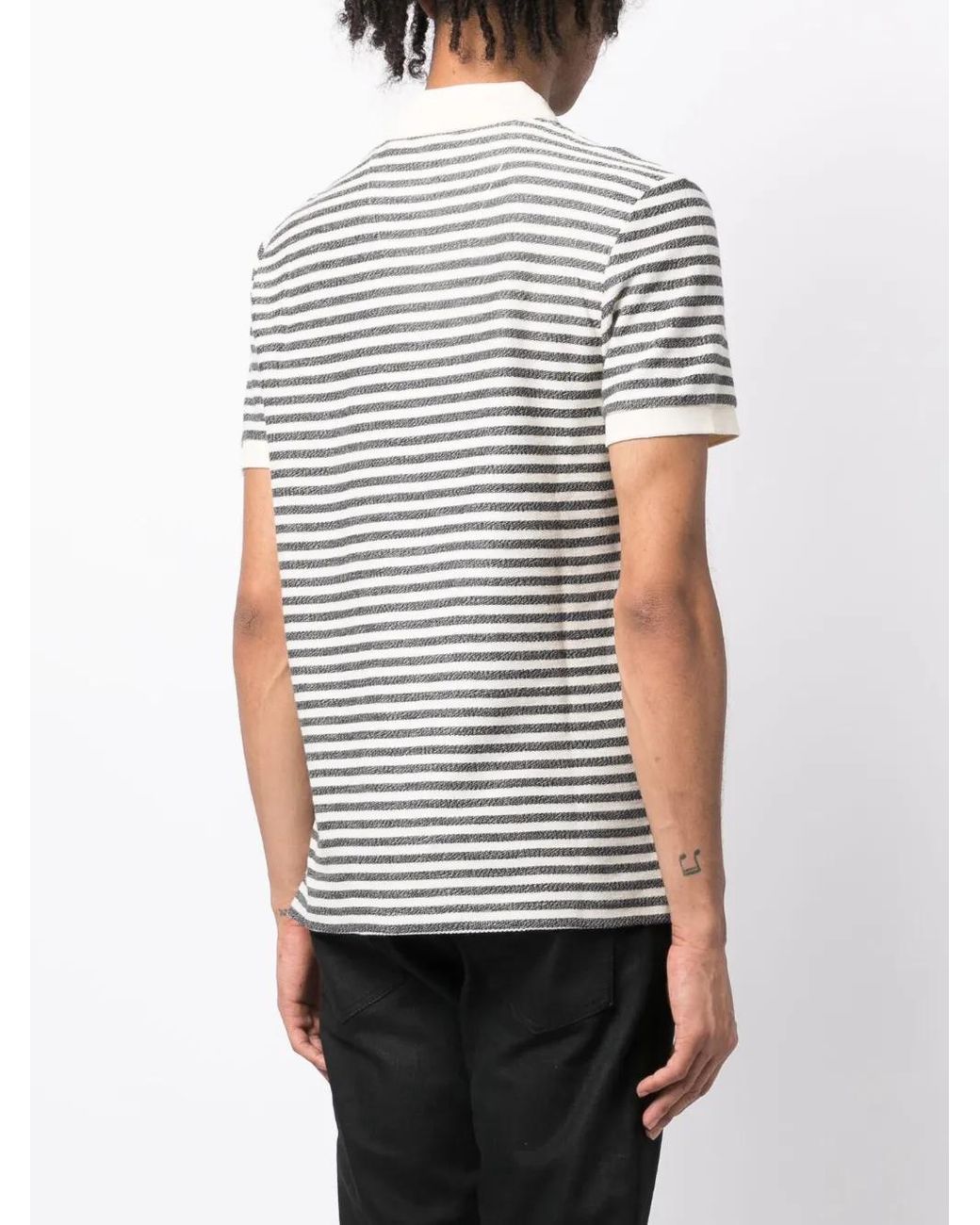 Private Stock Black Stripe-Print Cotton Polo Shirt for men