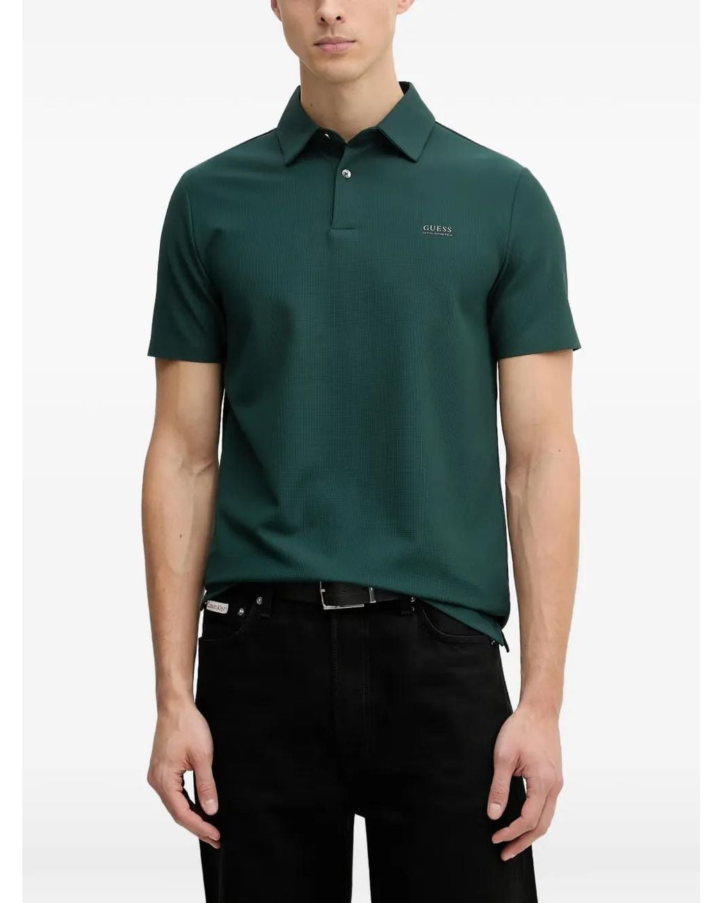 Guess Green Logo-Print Polo Shirt for men