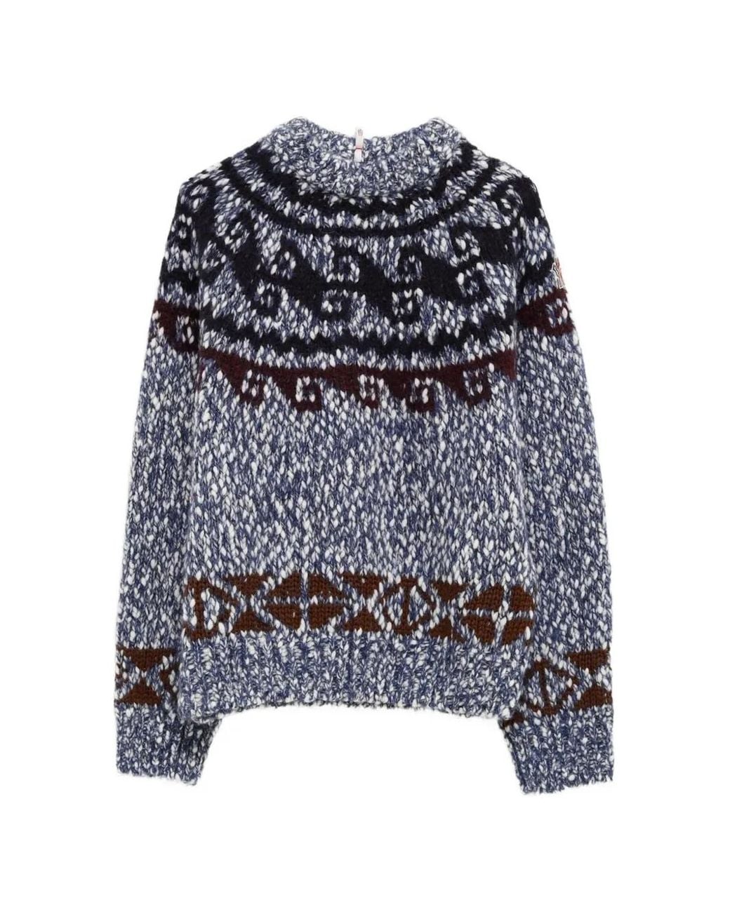Moncler Gray Fair Isle-Knit Sweater