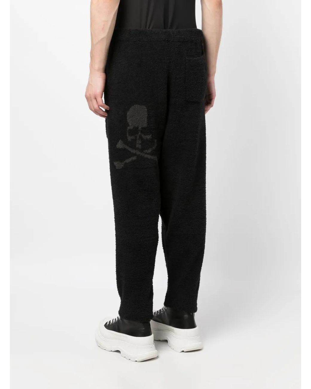 MASTERMIND WORLD Black Logo-Print Fleece-Texture Track Pants for men