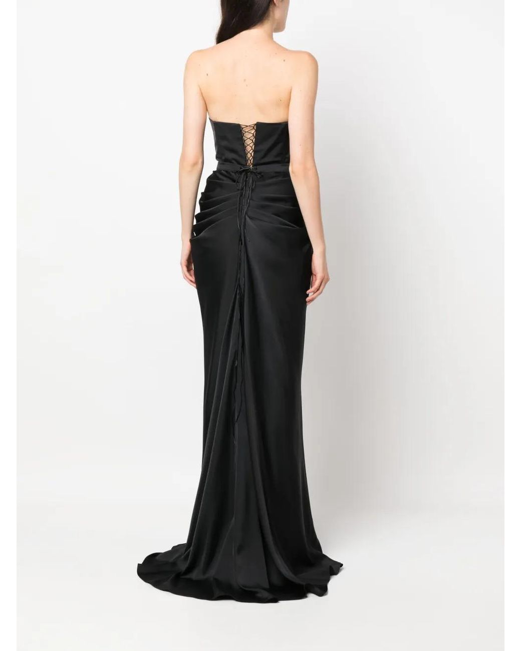 Ana Radu Black Strapless Draped Maxi Dress