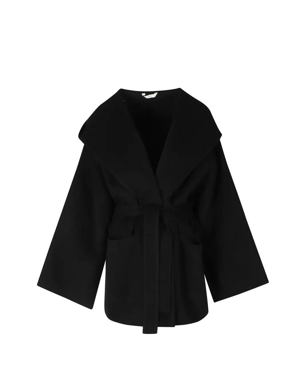 Hevò Black Montedorodw Belted Hooded Coat