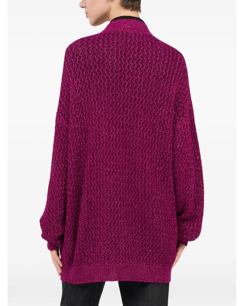 Roberto Cavalli Purple V-Neck Lurex Cardigan