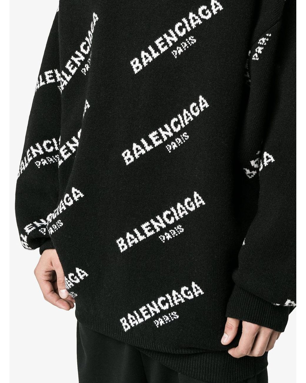 Balenciaga Wool Oversized All-over Logo Sweatshirt in Black for Men | Lyst