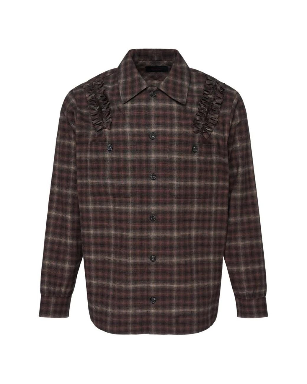 Simone Rocha Gray Ruffled Check-Print Shirt for men