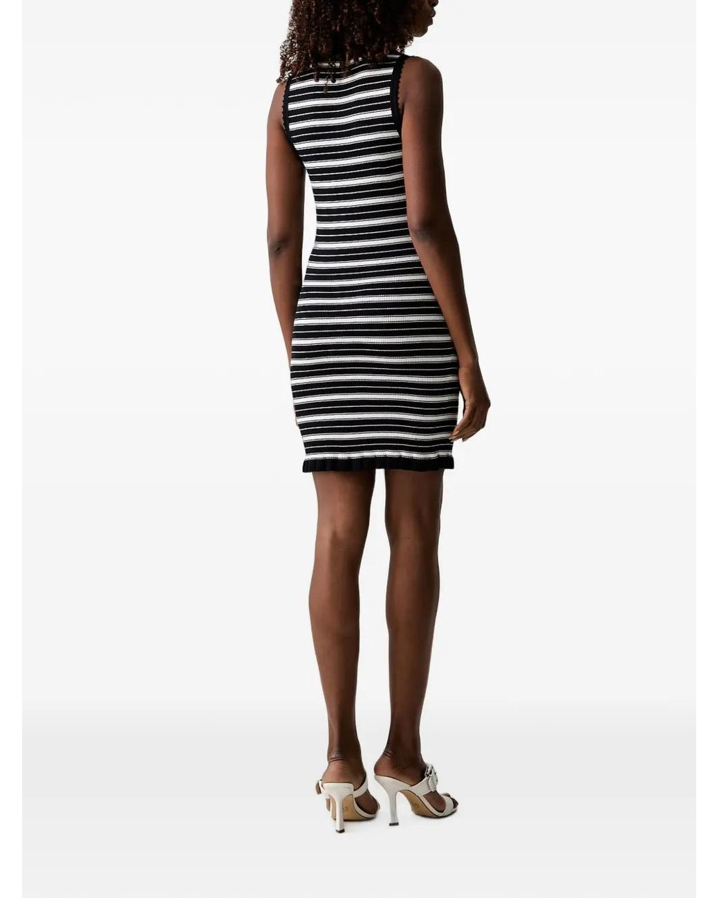 Morgan Black Striped Scalloped-Trim Mini Dress
